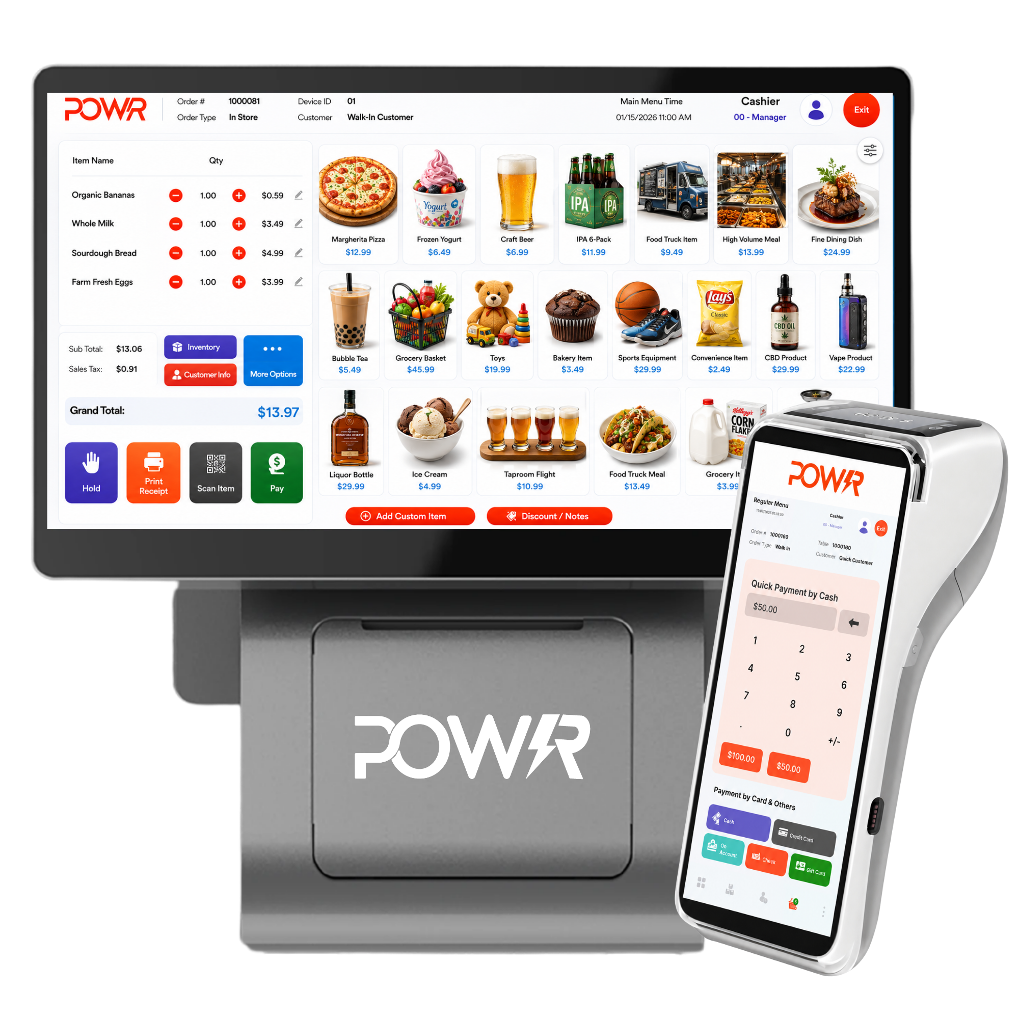 POWRPOS point of sale system on a touchscreen terminal